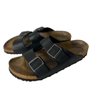 Birkenstock black leather slide sandals narrow width women’s size US 9 EU 40